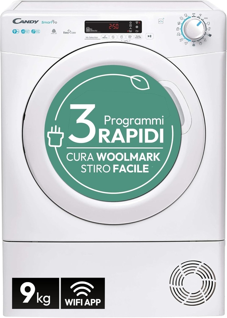 Uscător de rufe Candy CSOE H9A2DE-S cu pompă de căldură, 9 kg, clasă de eficiență energetică A++ [Clasa energetică F]