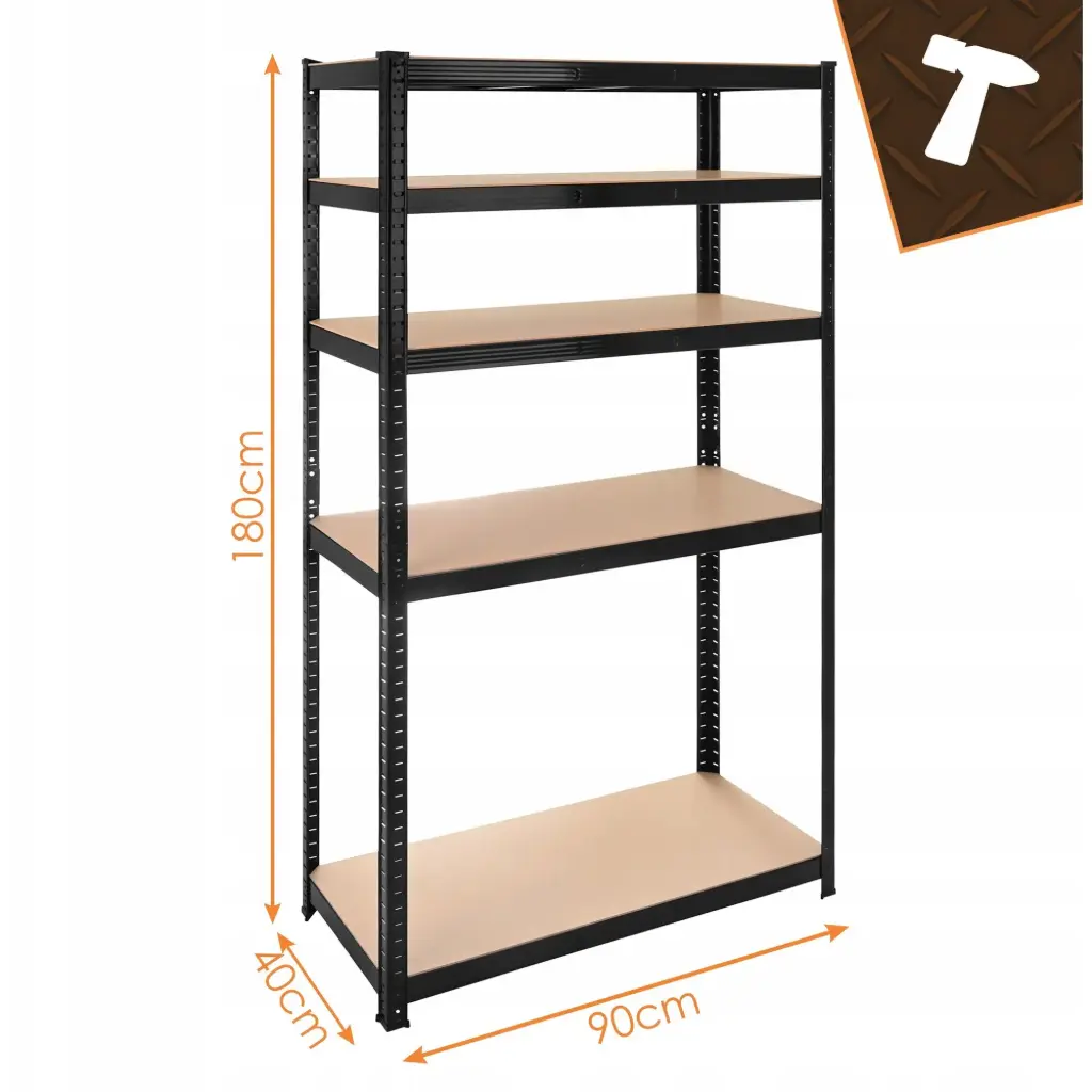 Raft metalic de depozitare Blow, 5 polite, 180x90x40 cm, capacitate 900 kg, negru