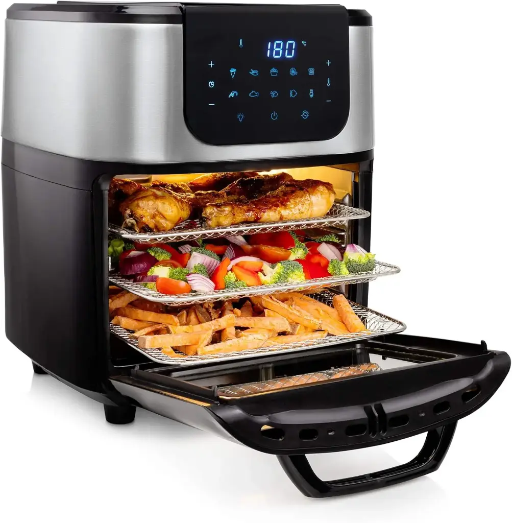 Princess 2-in-1 Air Fryer Oven DeLuxe, capacitate 11L, 1800W, 65-200C, 10 programe, cos rotativ, rotisor rotativ