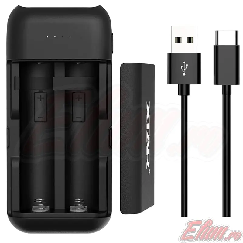 Incarcator PB2C Xtar Black pentru 2 acumulatori18650, functie powerbank