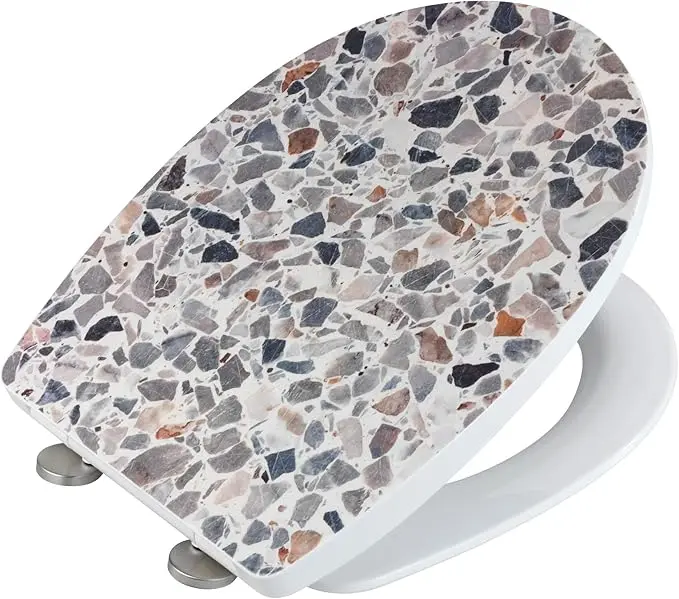 WENKO 24270100 Capac WC Terrazzo Lucios cu Mecanism de Închidere Amortizată, Fix-Clip, 0 x 45 x 36,5 cm