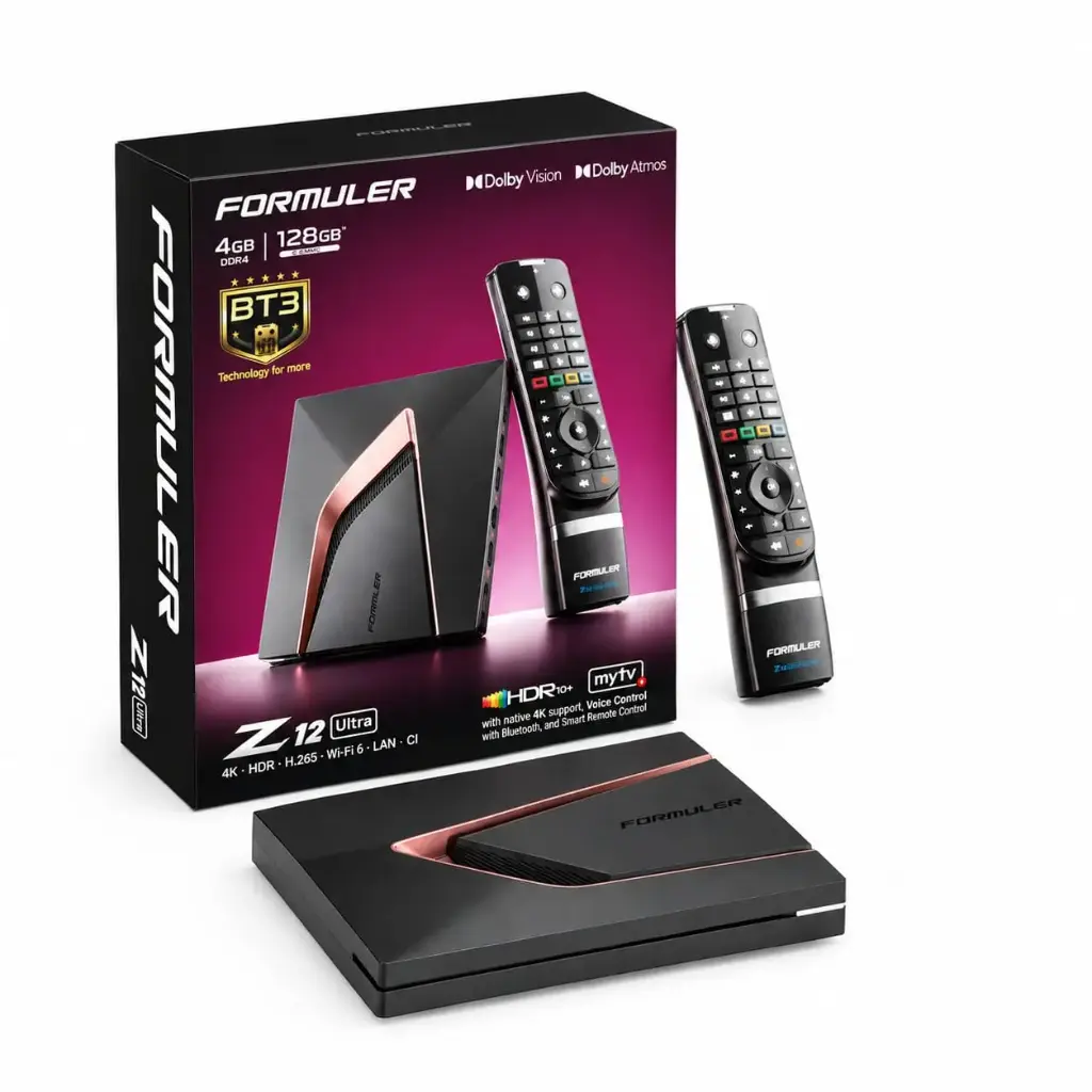 Player multimedia Formuler Z12 Ultra-4K, Android 12, Dolby Vision, Dolby Atmos, HDR10+, Gigabit LAN, WiFi 6E, 4GB RAM, 128GB ROM, telecomandă vocală cu iluminare din spate Bluetooth