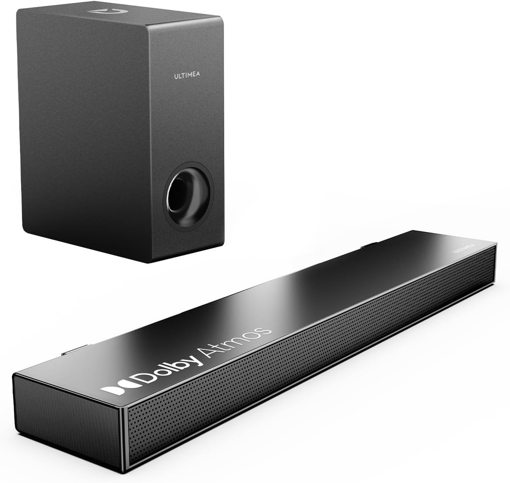 Bară de sunet ULTIMEA Dolby Atmos TV, putere maximă 190W, BASSMX, sunet surround 3D, bară de sunet 2.1 cu subwoofer, bară de sunet home theater pentru PC cu design compact, Bluetooth 5.3, Nova S50