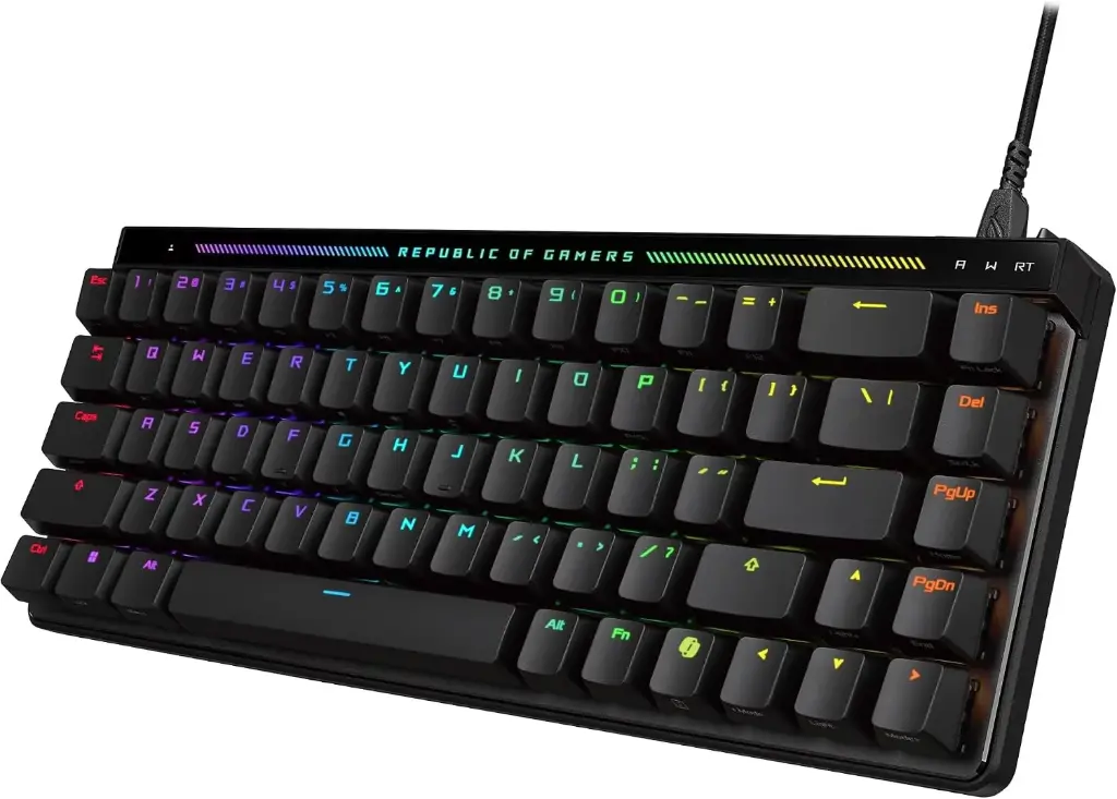 Tastatură de gaming ASUS ROG Falchion Ace HFX, 65% analogică, comutatoare magnetice ROG HFX, declanșare rapidă, touchpad, 8000 Hz, amortizare cu cinci straturi, carcasă, taste ABS, tastatură QWERTY spaniolă