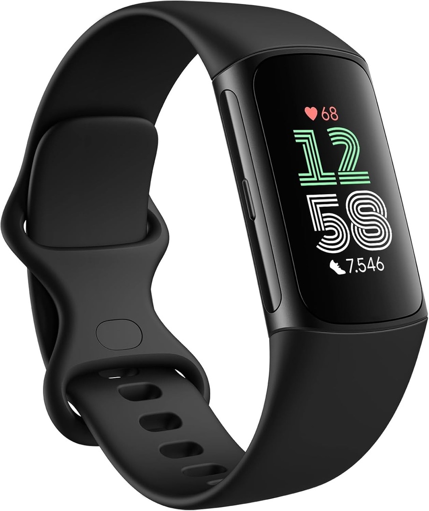 Tracker de activitate Google Fitbit Charge 6 cu abonament Google Health Premium pe 3 luni inclus, autonomie a bateriei de 7 zile, Google Wallet și Maps, negru obsidian/aluminiu