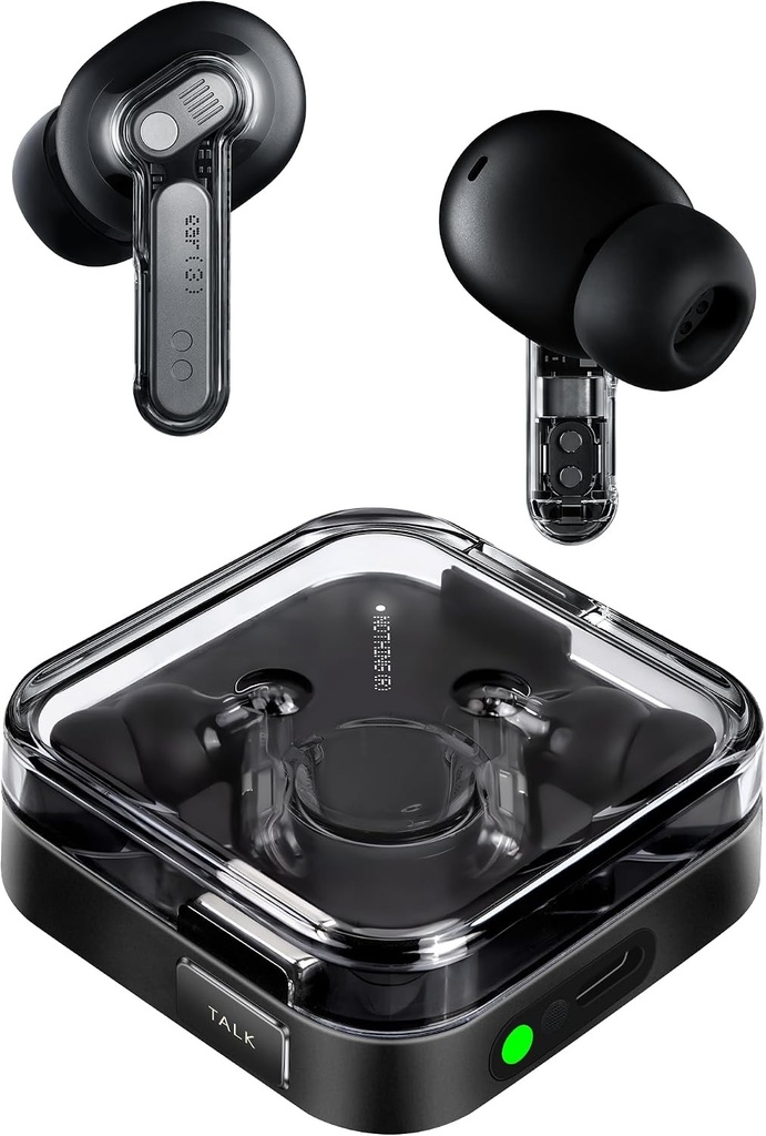 Căști Bluetooth fără fir Nothing Ear (3) cu anulare adaptivă a zgomotului în timp real, cu sunet LDAC de înaltă rezoluție, Super Mic, IP54, încărcare rapidă și până la 22 de ore de autonomie a bateriei - Negre