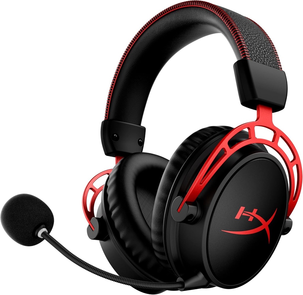 Căști de gaming wireless pentru PC, autonomie baterie 300 de ore, spumă cu memorie, drivere cu cameră dublă, negru și roșu
