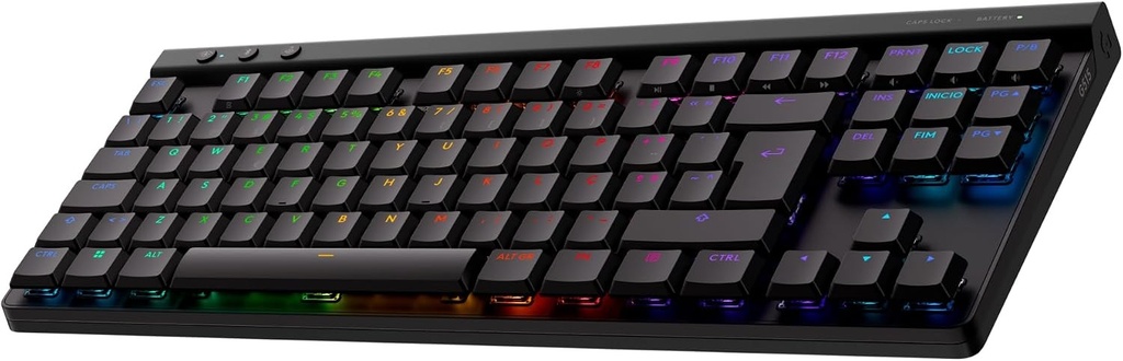 Tastatură de gaming wireless Logitech G515 Lightspeed TKL cu profil redus, RGB LIGHTSYNC, design subțire fără tastatură numerică, taste PBT, comutatoare mecanice tactile - QWERTY - Negru