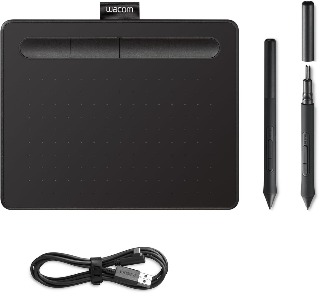 Wacom Intuos S - Tavă de desen portabilă (pentru pictură și editare foto cu stilou sensibil la presiune 4K și 1 descărcare de software), neagră