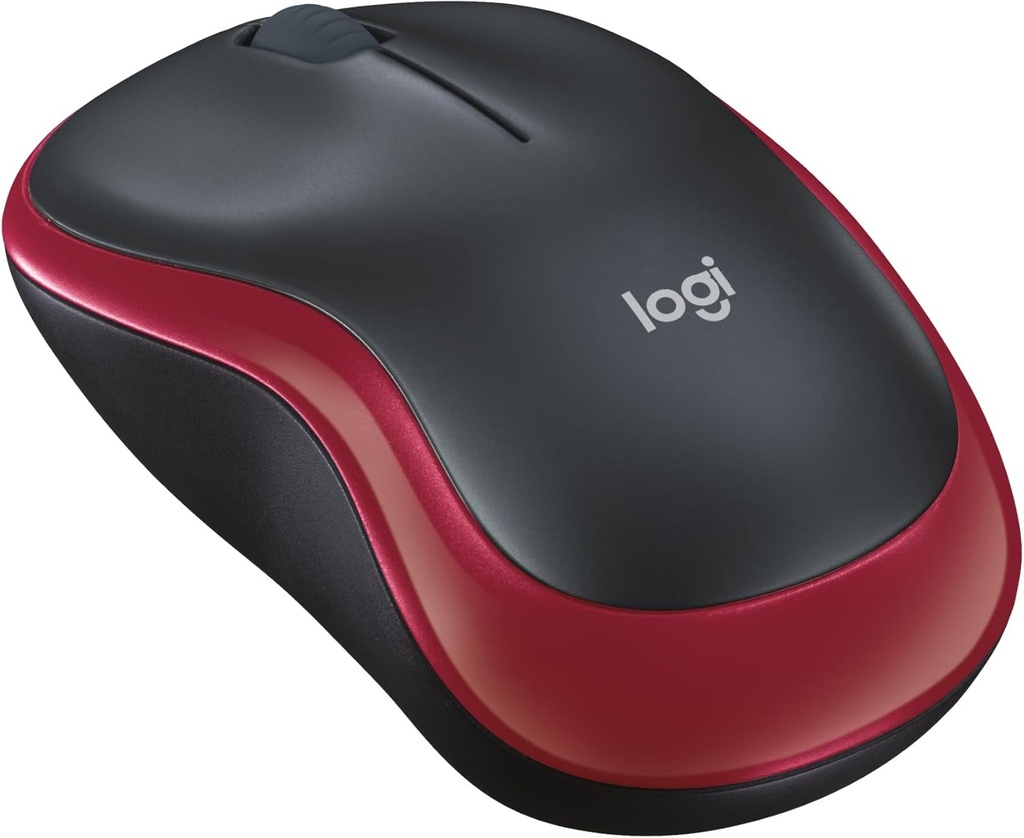 Mouse wireless Logitech M185, 2,4 GHz cu receptor mini USB, autonomie baterie 12 luni, urmărire optică 1000 dpi, ambidextru, PC/Mac/Laptop - Roșu