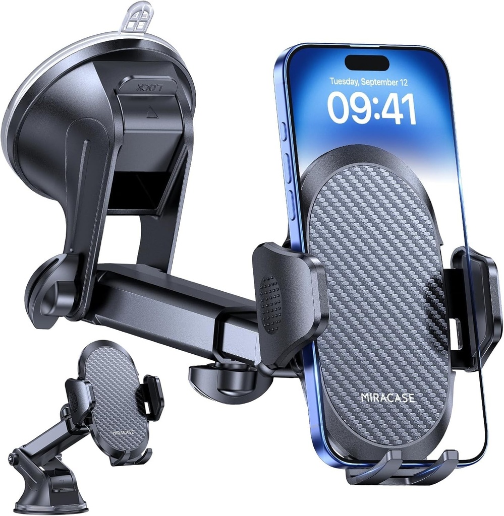 Suport auto Miracase cu ventuză puternică 2026, suport pentru telefon pe bordul mașinii, ventuză rotativă la 360°, compatibil cu iPhone și telefoane 4-7.2"