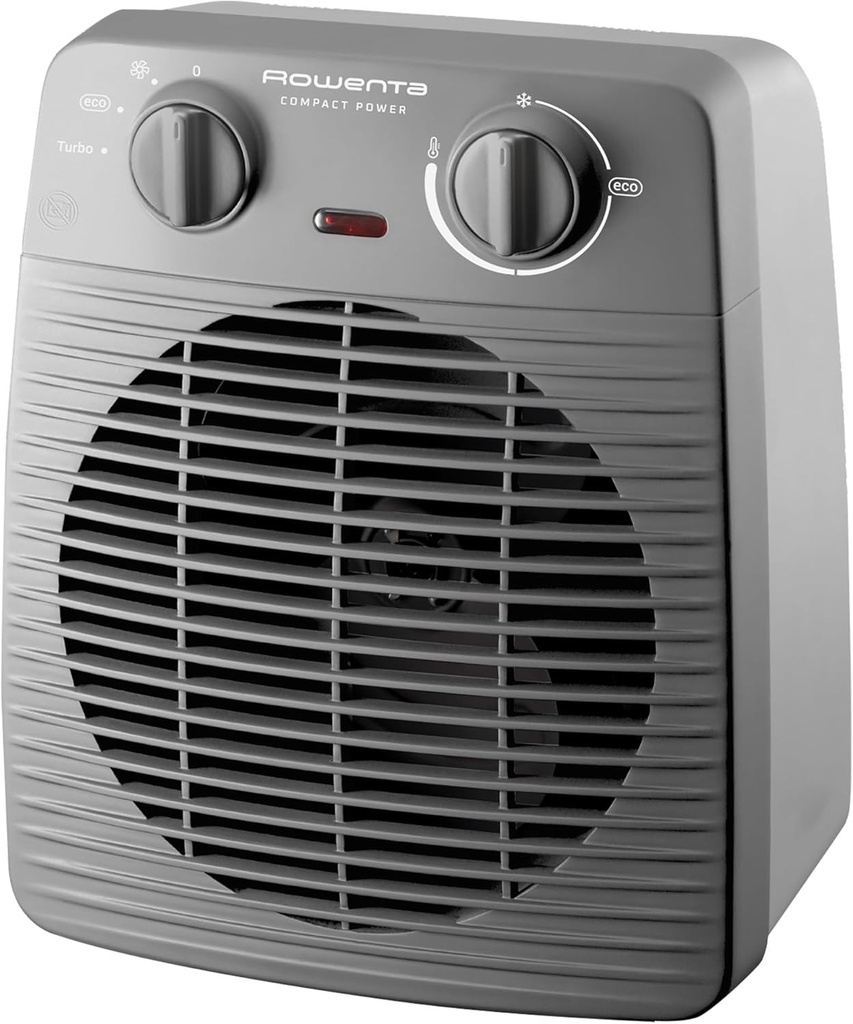 Rowenta Compact Power, Aerotermă compactă cu ventilator pentru spații mici, ventilație caldă și rece, moduri Turbo și Eco, 2 niveluri de putere, sigură și puternică, 2000 W, gri, SO2212