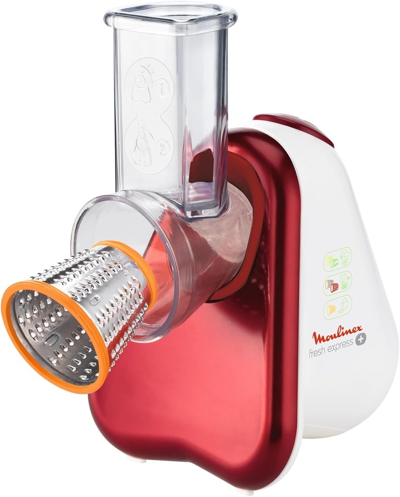 Moulinex DJ755G10 Fresh Express Plus Răzătoare și Feliator Electric, 5 Funcții de Tăiere, 150 W, 1 L, 1 Decibel, Plastic, Roșu