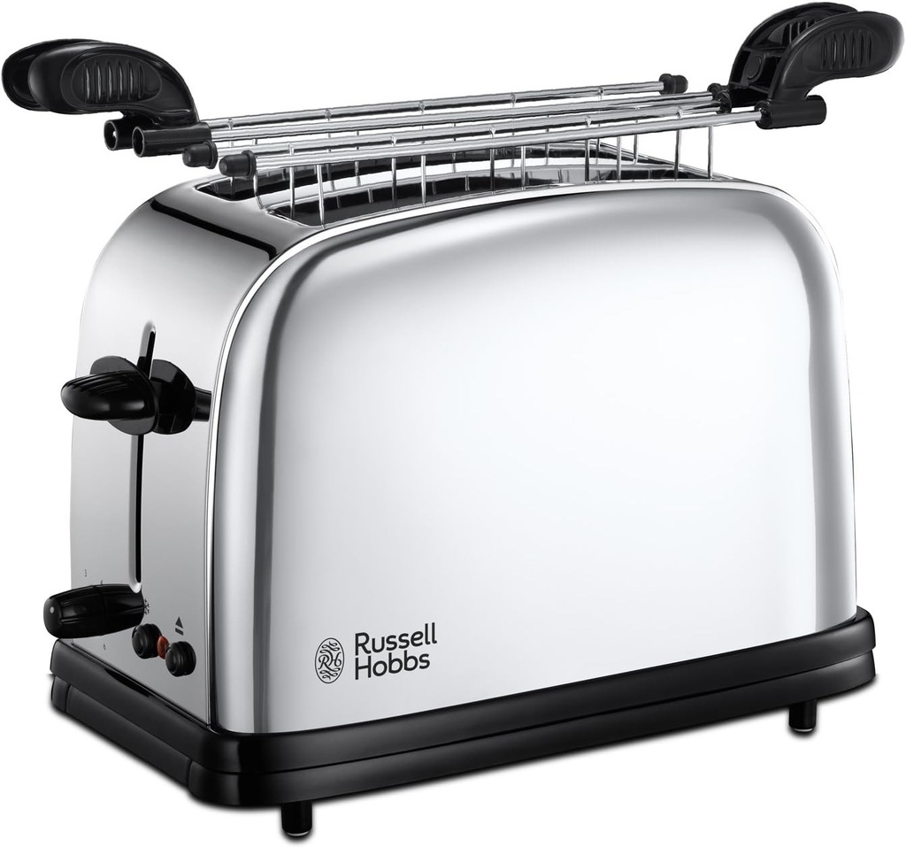 Russell Hobbs Victory 23310-57 Prăjitor de pâine cu clește - Pentru sandvișuri sau sandwich-uri - 2 felii - Oțel inoxidabil lustruit; Fante extra-largi pentru sandvișuri; 6 niveluri de rumenire; Dezghețare, 1200 W