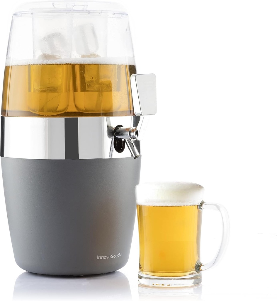 InnovaGoods - Dozator de băuturi răcoritoare de 4L, ideal pentru petreceri și evenimente, cu 2 recipiente detașabile pentru gheață, robinet antipicurare, transparent, ABS