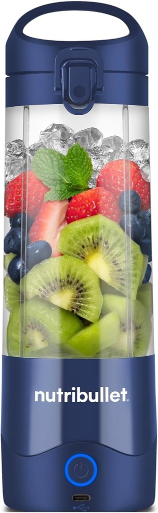 Blender portabil Nutribullet, 475 ml fără BPA, mini blender, blender multifuncțional, încărcător USB-C, peste 15 cicluri de mixare, albastru marin, NBP003NBL