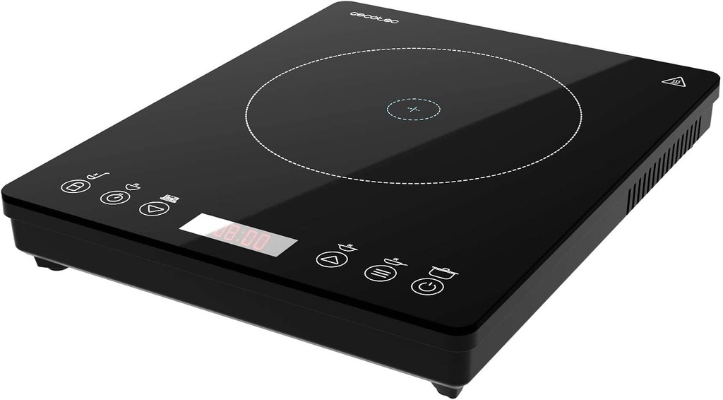 Plită portabilă cu inducție Cecotec Full Magma Slim cu 1 arzător. Putere de 2000 W în 8 setări, design din sticlă de înaltă rezistență, ecran tactil, temporizator, curățare ușoară.