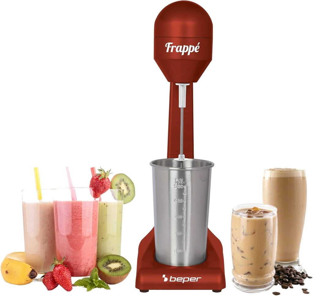 Blender Beper BP.690 pentru Frappé, Cafea Rece, Milkshake-uri și Cocktailuri, 2 Viteze, Recipient din Aluminiu de 0,5 L, 100 W, Argintiu