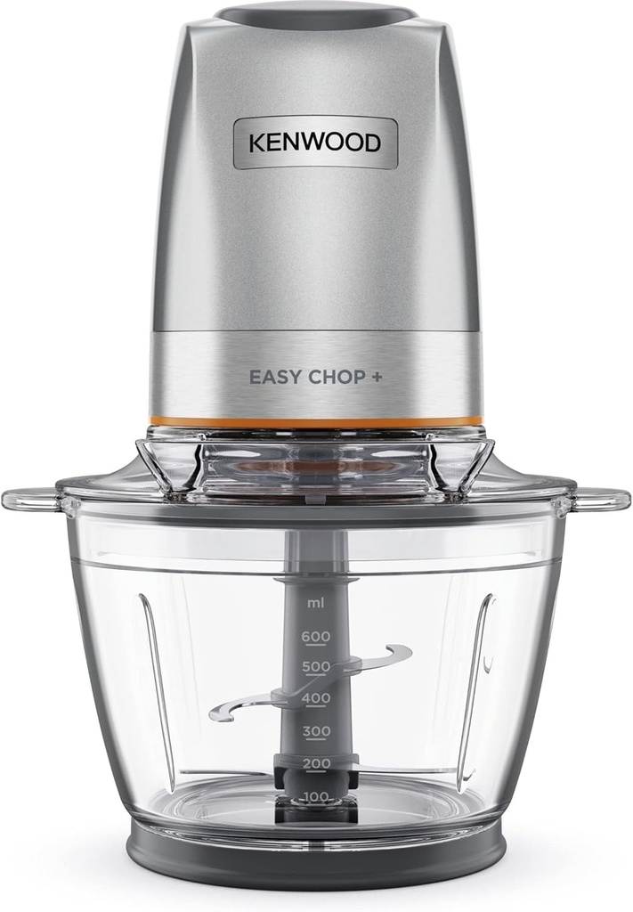 Kenwood EasyChop+ CHP62.400SI, Tocător cu sistem cu patru lame din oțel inoxidabil, sistem de control, zdrobitor de gheață, bol din sticlă de 600 ml, lavabil în mașina de spălat vase, 500 W, argintiu