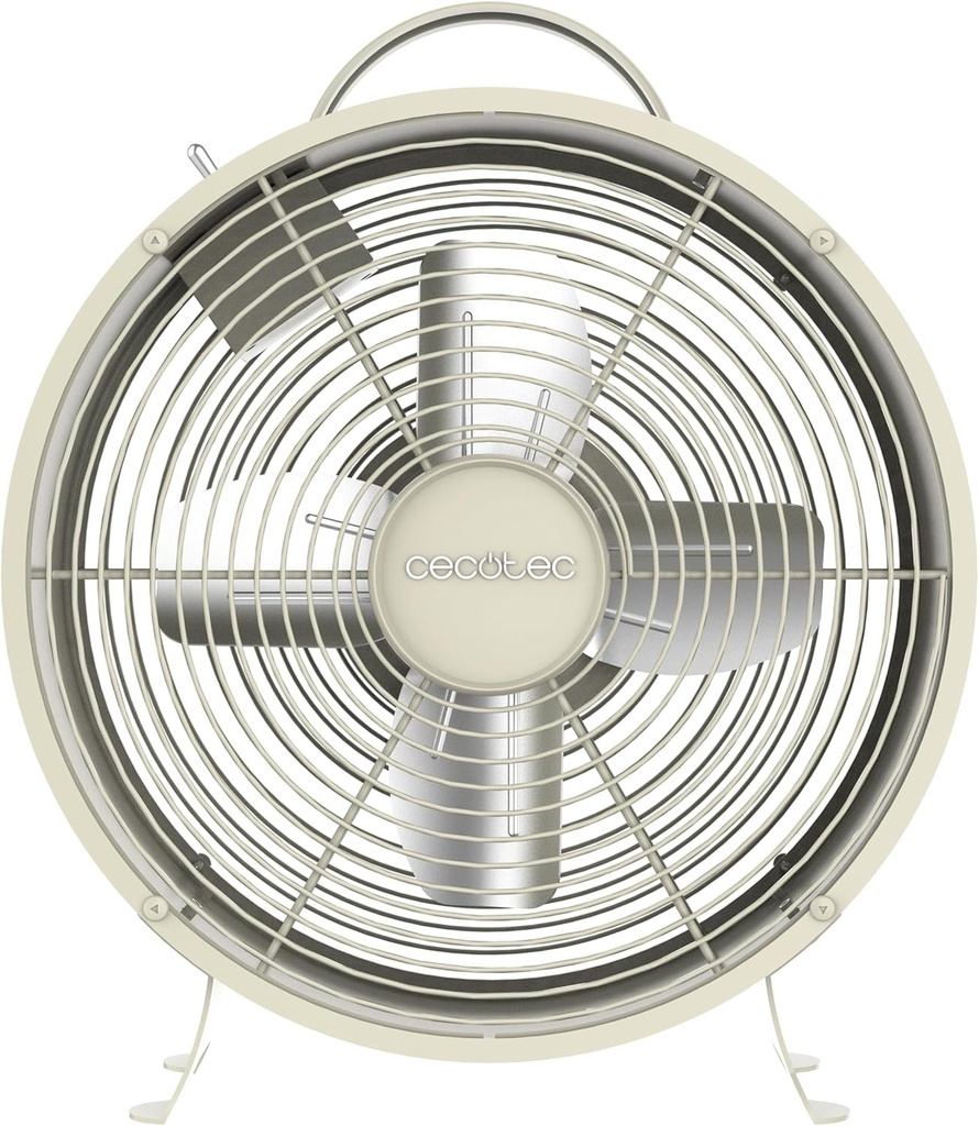 Ventilator de masă Cecotec - EnergySilence 400 RetroDesk, bej. 25 W, 8 inci, 4 palete aerodinamice, design minimalist, 2 viteze, bază robustă și stabilă.