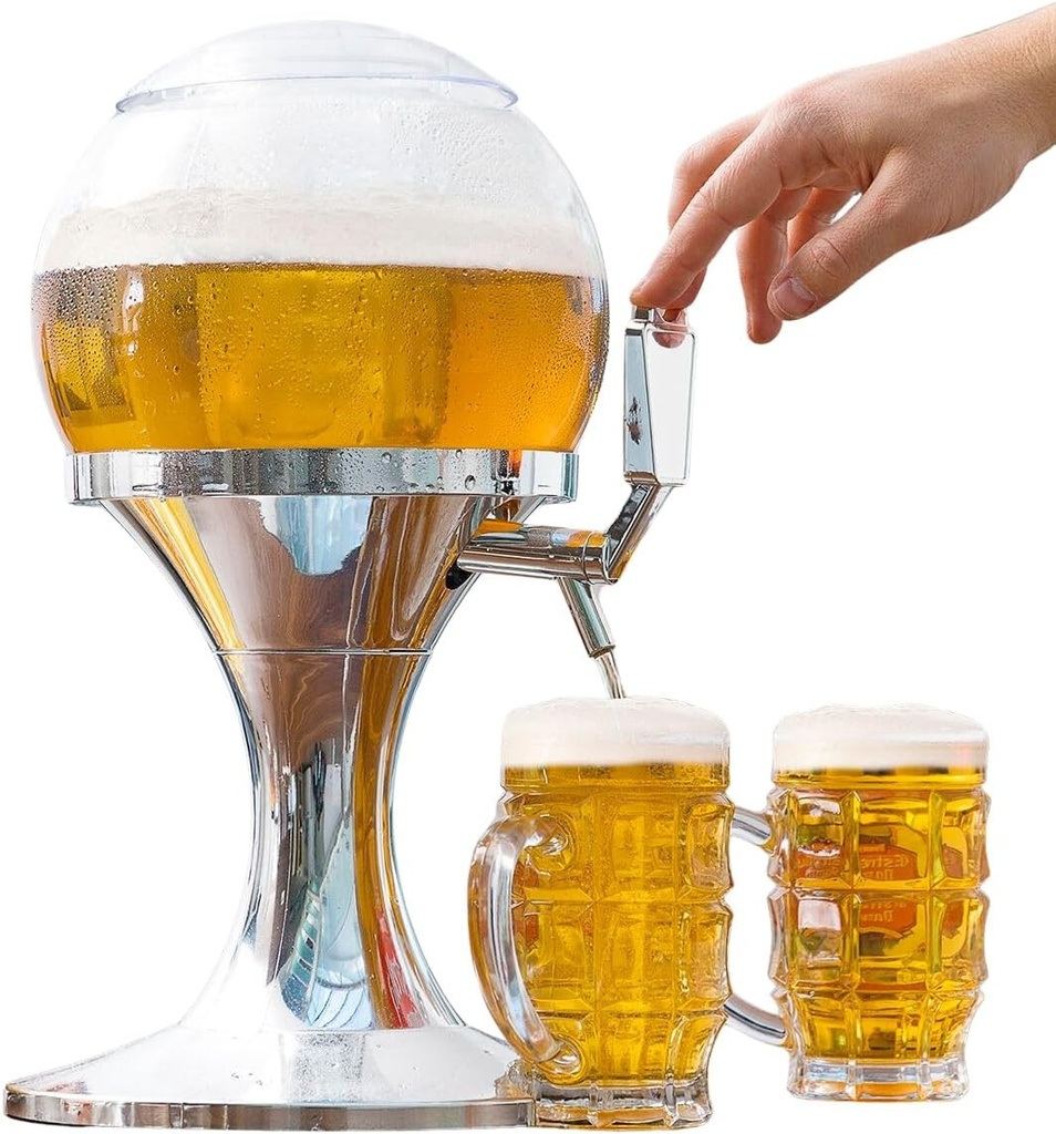 InnovaGoods - Dispenser de răcire pentru bere Ball, Design original, Capacitate 3,5 l, Compartiment detașabil pentru gheață, Ușor de curățat, Ideal pentru petreceri, Argintiu, 24x24x42 cm, Acrilic