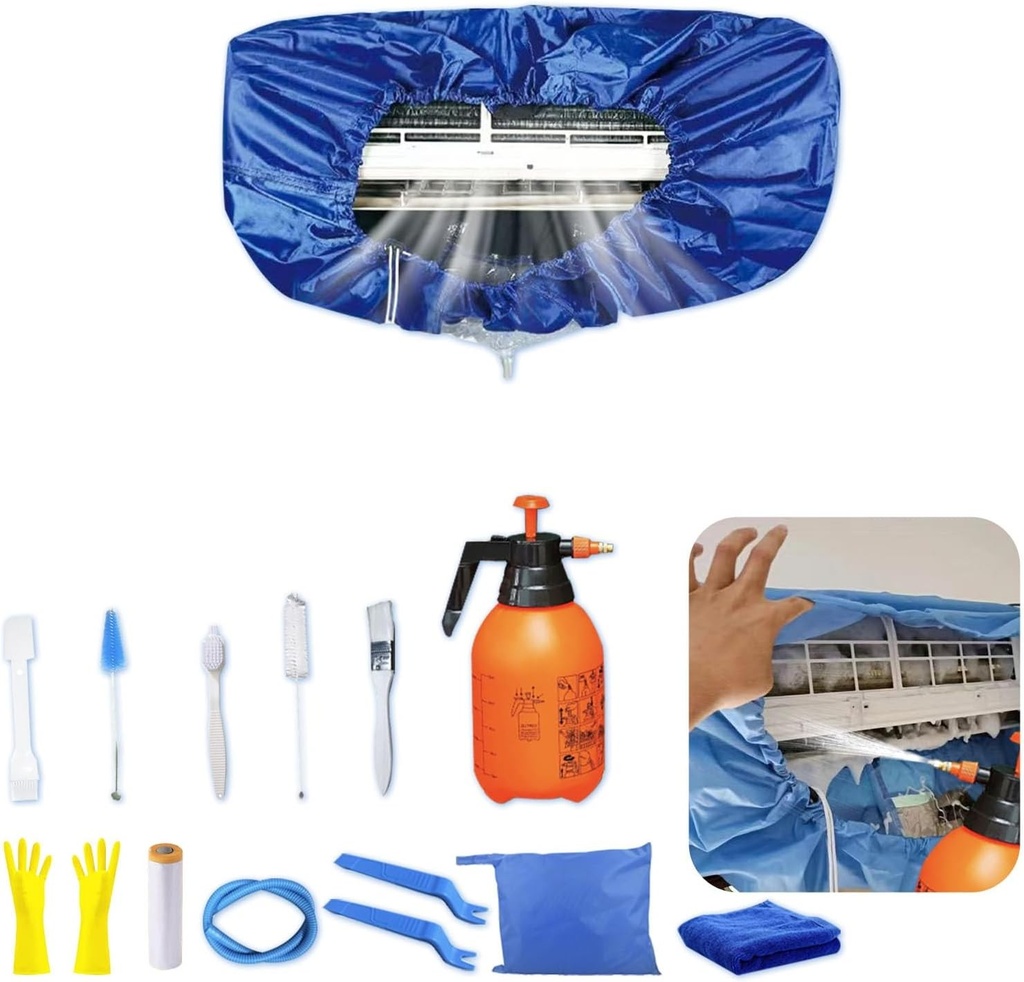 Kit de curățare pentru aparate de aer condiționat split ZSPLIT-MAIR, geantă de curățare pentru aparate de aer condiționat split, kit de curățare pentru aparate de aer condiționat split (15 piese, albastru închis, dimensiune medie: 68-98 cm / 27,55-39,37 inci)