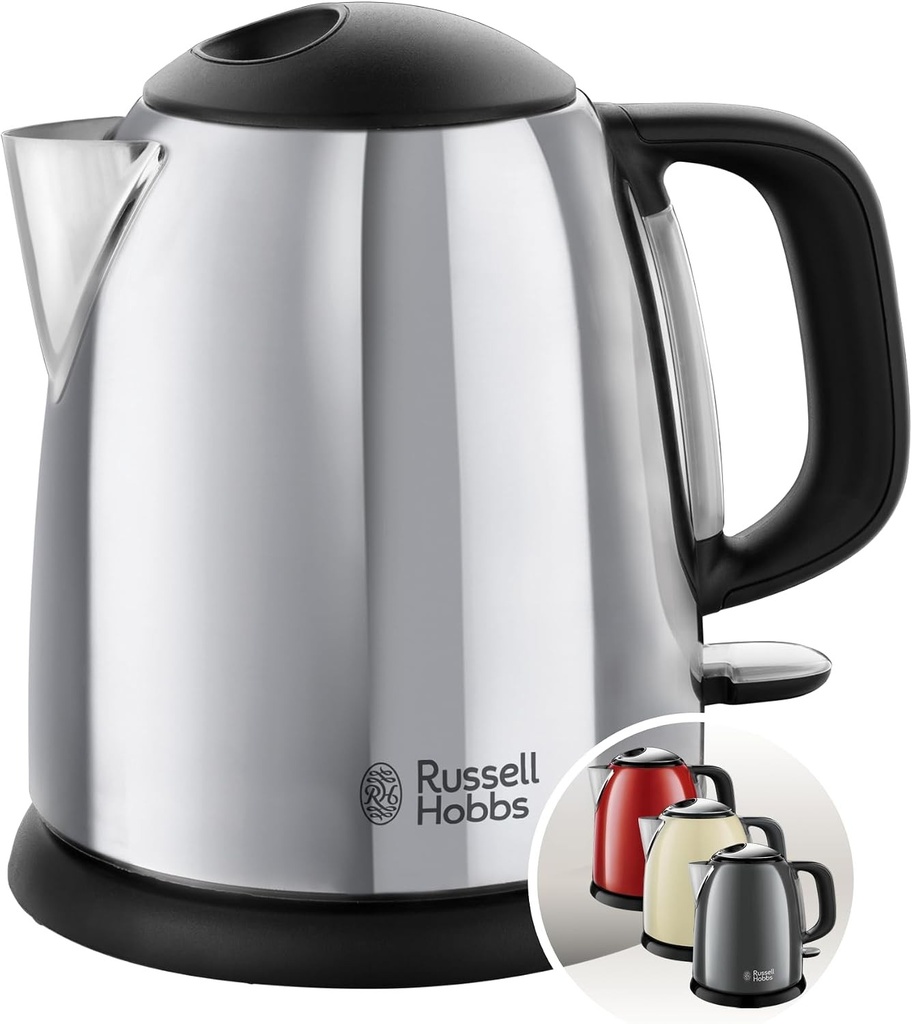Fierbător electric compact Russell Hobbs Victory 24990-70, 1L, din oțel inoxidabil, oprire automată, filtru anticalcar detașabil, bază pivotantă la 360°, design compact