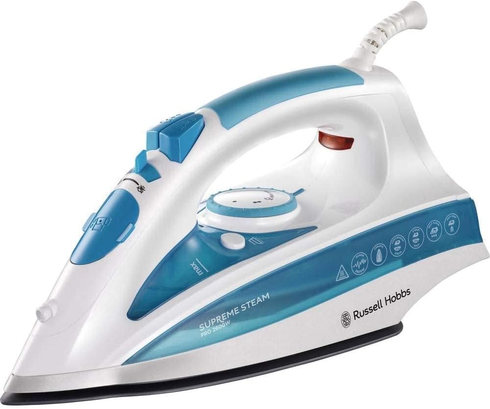 Fier de călcat cu abur Russell Hobbs, jet de abur de 210 g/min, abur vertical pentru perdele, talpă ceramică cu autocurățare, 2600 W, Supreme Steam Pro 20562-56 [Exclusiv Amazon]