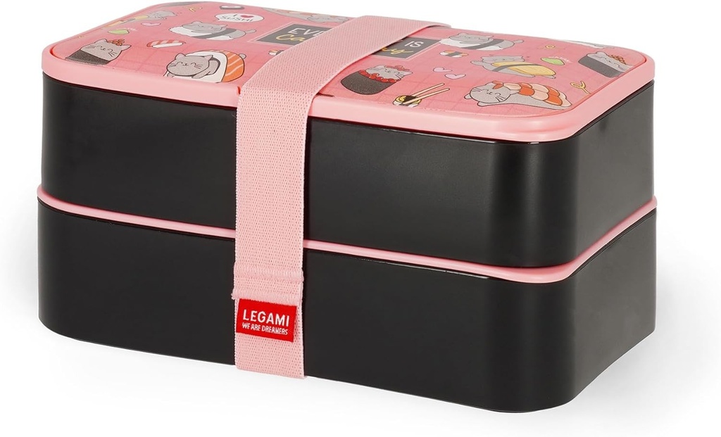 Legami - Cutie de prânz, tacâmuri cu 3 piese incluse, Sushi Cat, recipient, capacitate 1200 ml, etanș, potrivit pentru cuptorul cu microunde și mașina de spălat vase, ideal pentru școală, birou, serviciu