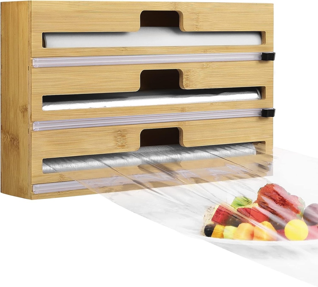 Housolution Dispenser 3 în 1 pentru folie alimentară și folie de aluminiu, tăietor de bucătărie, 30 cm, alb