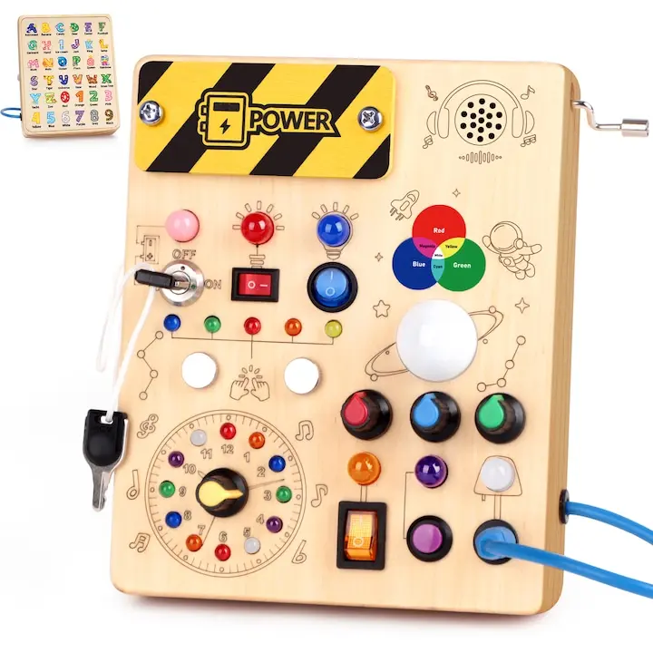 Jucarie Educativa Montessori busy board cu comutatoare LED 