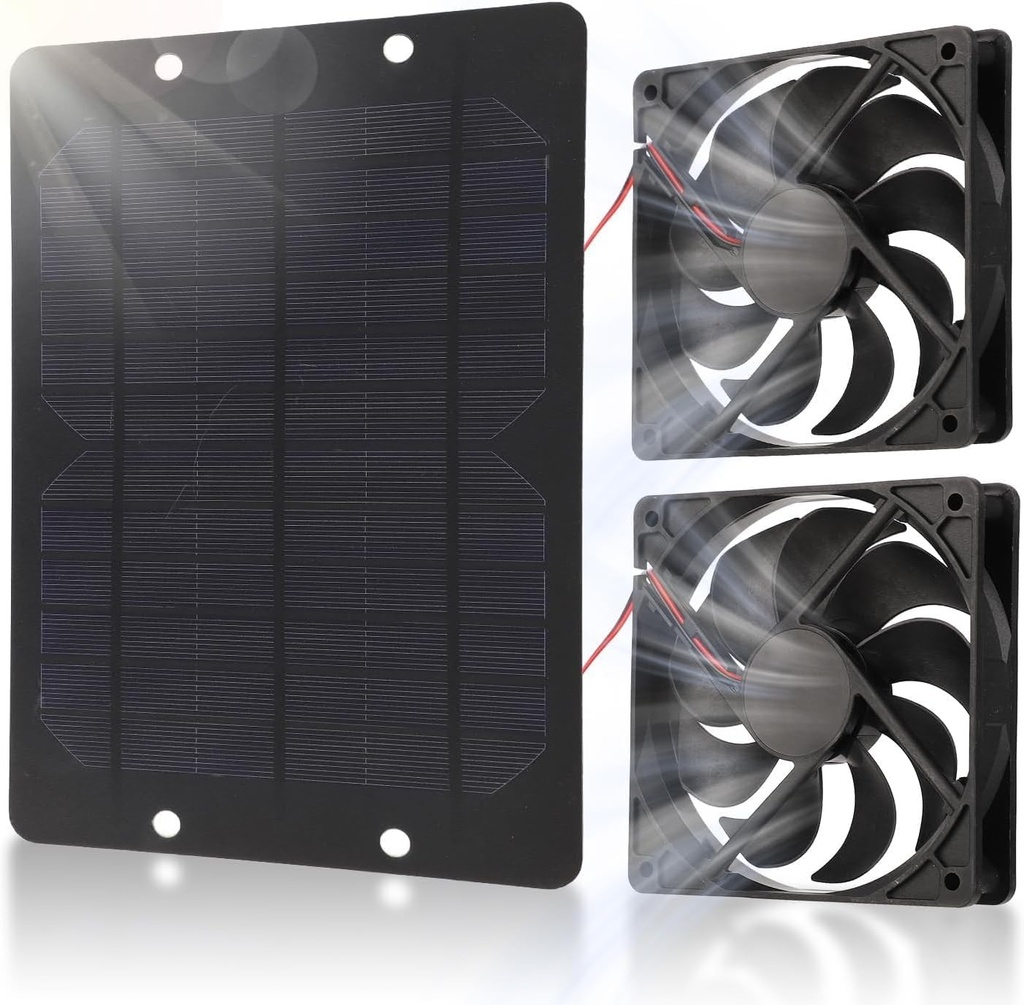 Ventilator solar Hapivida, mini ventilator dublu eficient de evacuare 10W 12V 2A cu panou solar pentru pod, seră, coteț de găini, câini și animale de companie