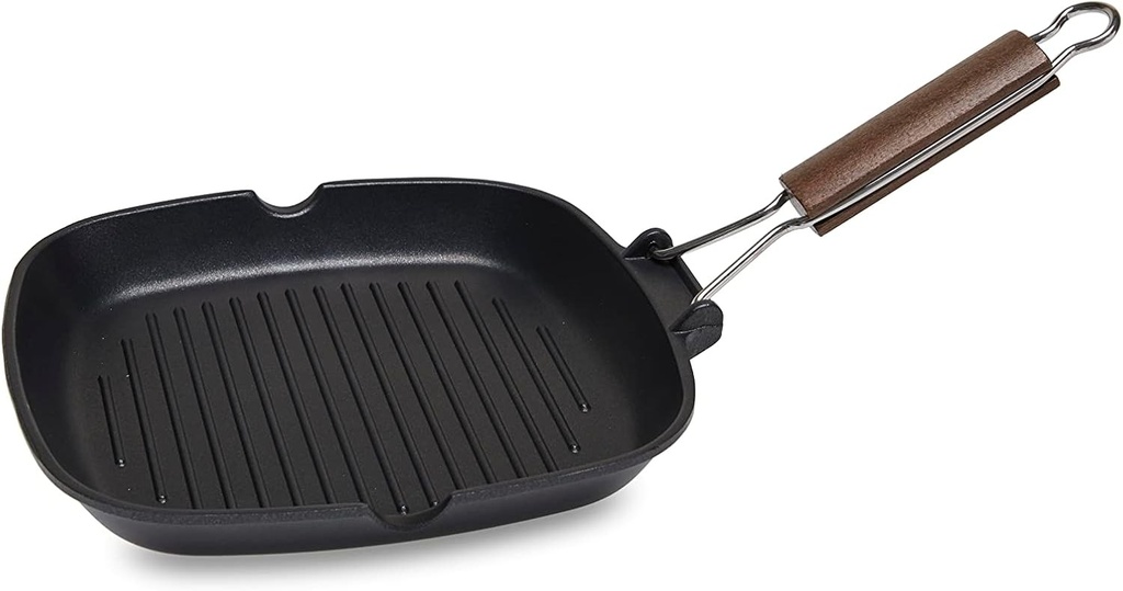 Zanetti - Tigaie grill antiaderentă cu 5 straturi 26x26 cm din aluminiu turnat sub presiune, rezistentă la zgârieturi - Rezistență ridicată la ustensilele metalice - Fabricată în Italia