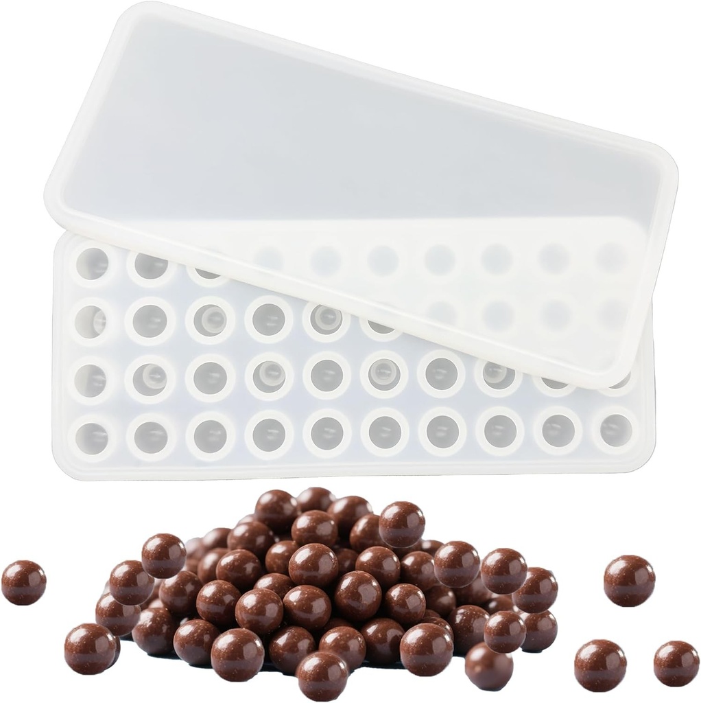duoyif Formă sferică mică din silicon Ø 17 mm 40 cavități, fără BPA, cu capac, Forme sferică pentru ciocolată, Formă mini bilă din silicon pentru ciocolată, bilă de gheață, bomboane (alb, 1,7 cm)