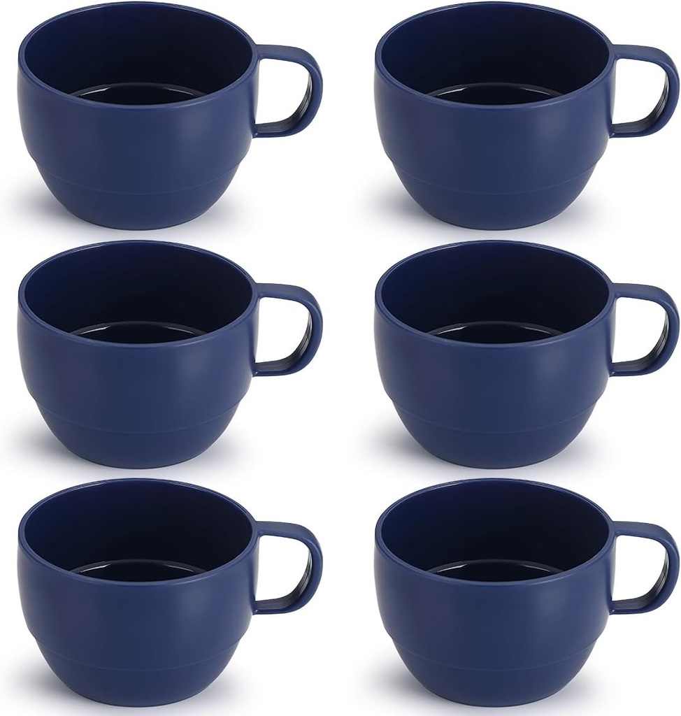 Set de 6 căni de cafea ReaNea, căni de cafea de 350 ml, căni de cafea din plastic ușoare și durabile pentru casă, exterior, picnicuri, camping, cadou de ziua de naștere