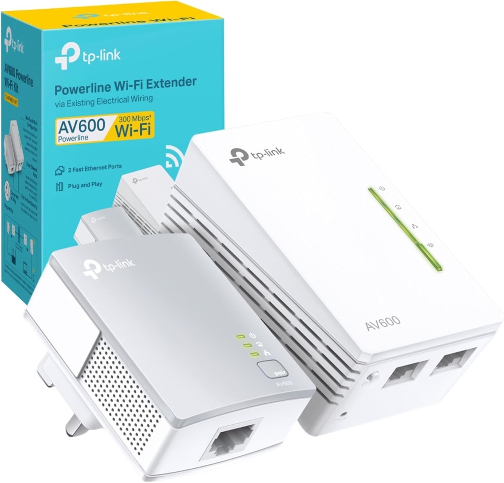 Kit de amplificare WiFi pentru adaptor Powerline TP-Link TL-WPA4221 AV600, WiFi N300, porturi Ethernet, adaptor Powerline TP-Link, amplificator WiFi Powerline, adaptoare de rețea Powerline  
