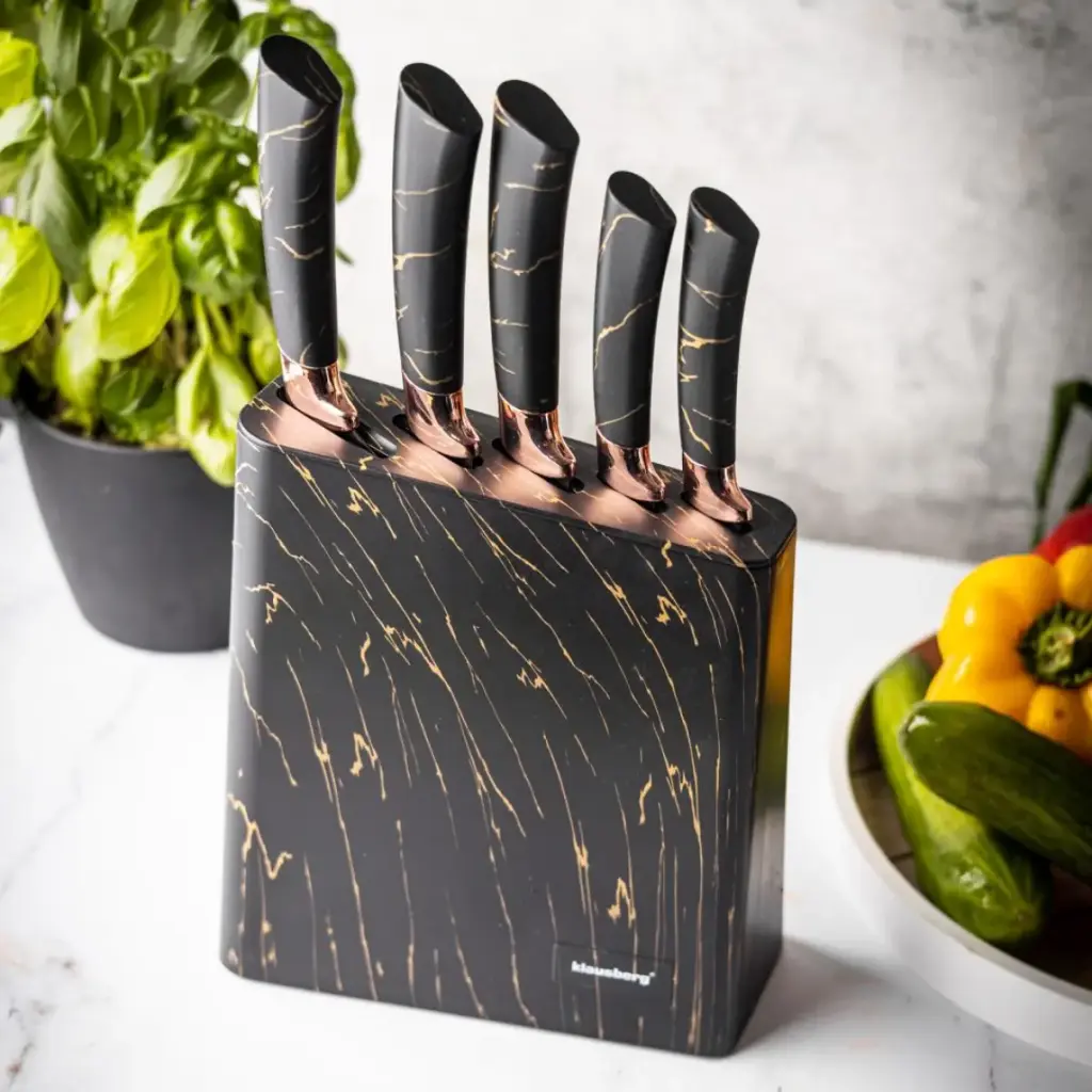 Cuțite de bucătărie într-un suport, negre cu model maro, set de 6, Klausberg, kb-7768