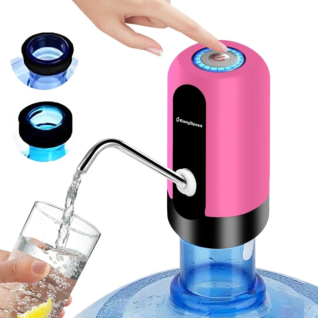 Distribuitor de apă EASYSPEED, pompă electrică portabilă de la robinet cu 2 adaptoare pentru sticle, ulcioare și carafe de 2-5 galoane, distribuitor automat de apă potabilă cu încărcare USB pentru bucătărie, birou, camping, albastru