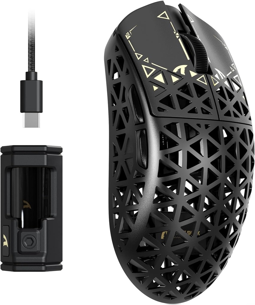 Mouse de gaming wireless ATTACK SHARK R5 Ultra Carbon Fiber HyperSpeed, mouse ultra-ușor de 39g, cu fir 2.4G/BT/USB-C, senzor PAW3950MAX, rată de interogare wireless de 8000Hz, 42000 DPI, Wins/Mac – Negru