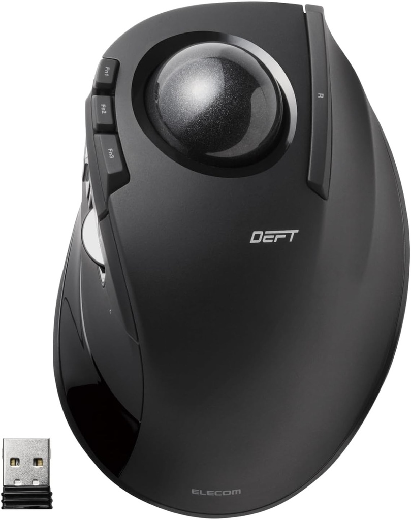 Mouse trackball Elecom DEFT, wireless 2.4GHz, control prin degete, funcție cu 8 butoane, bilă ergonomică netedă de 34 mm, PC/Laptop, Windows 11/ MacOS, M-DT2DRBK