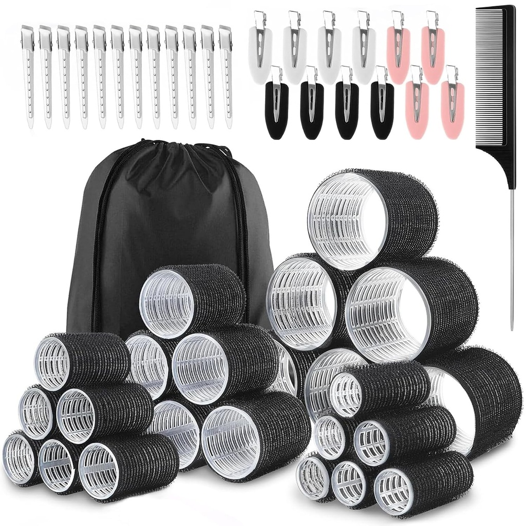 Set bigudiuri - 50 buc, bigudiuri cu cleme - material nailon ecologic, 4 dimensiuni pentru diverse bucle - perfecte pentru coafare și volum, 60 45 36 25 mm/24 buc. bigudiuri și 24 buc. cleme pentru bucle
