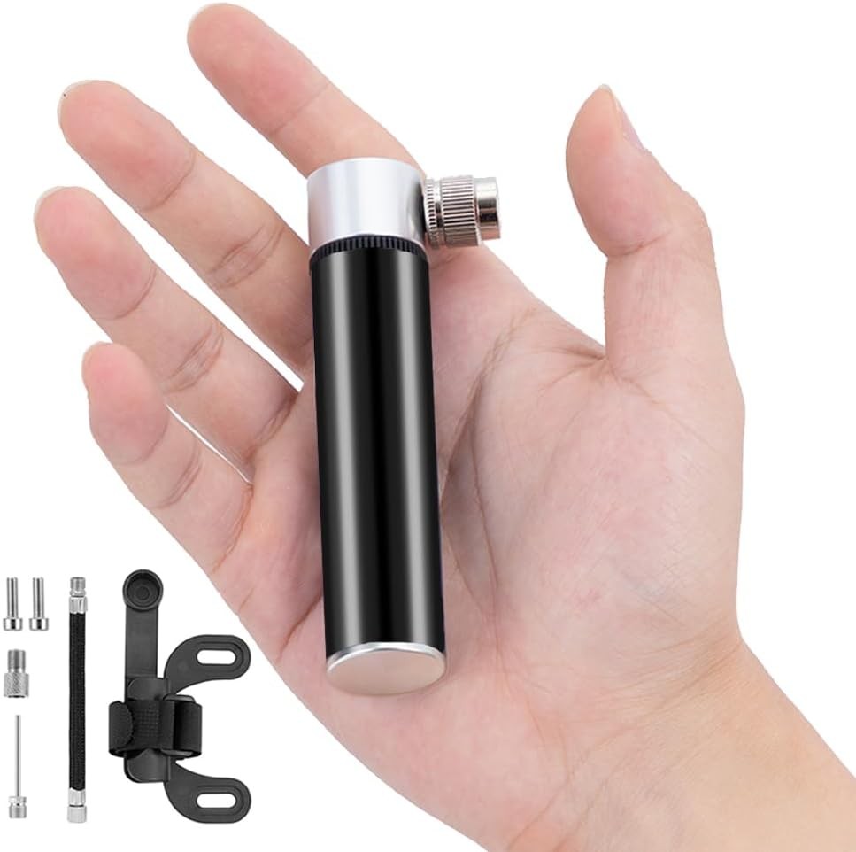 Pompă de bicicletă mini portabilă Kardne, aluminiu, 120 PSI, pentru valve Presta și Schrader, include furtun și ace de gaz