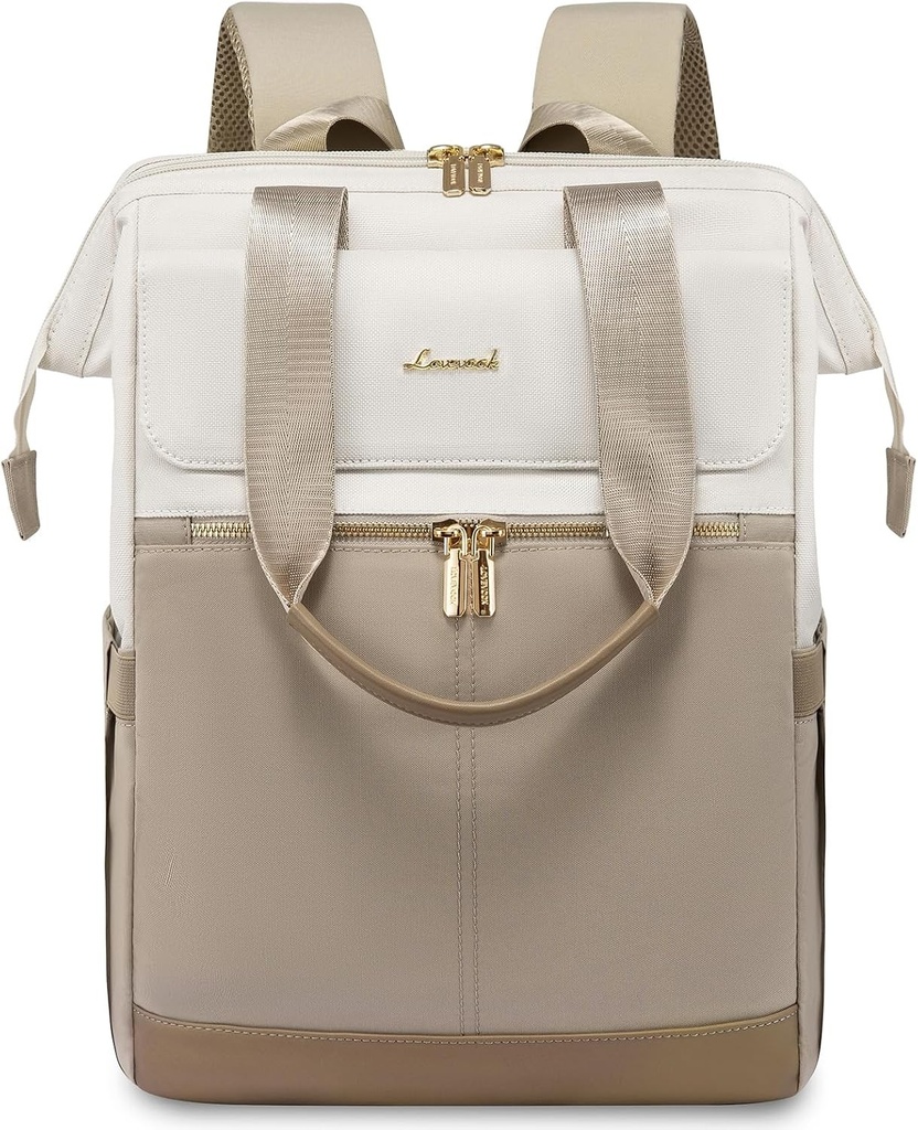 Rucsac pentru laptop LOVEVOOK pentru femei, impermeabil, bej și kaki, 15,6 pouces, casual