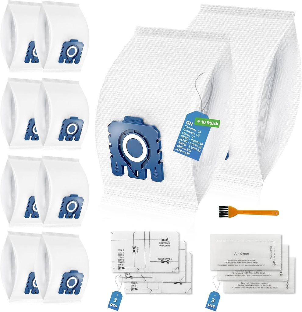10 saci de aspirator 3D Efficiency pentru Miele S8340, S8360, Complete C3, Classic C1, Hyclean GN și Pure, cu 3 filtre motor și 3 filtre de evacuare, accesorii de schimb 9917730 12421130