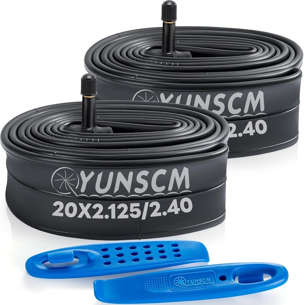 YunSCM 2 BUCĂȚI 57/62-406 Cameră de bicicletă de 20 inch 20x2.125/2.25/2.35/2.40 cu valvă AV32mm Compatibilă cu cameră de bicicletă de 20 inch/cameră de bicicletă pentru copii/e-bike 20x2.125 20x2.25 20x2.35 20x2.40