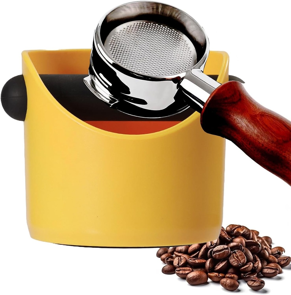 POPOYU Cutie pentru zaț de cafea, galbenă, pentru espressoare, cutie pentru aparat de cafea, găleată cu gură dreaptă pentru accesorii barista, cutie pentru zaț de cafea
