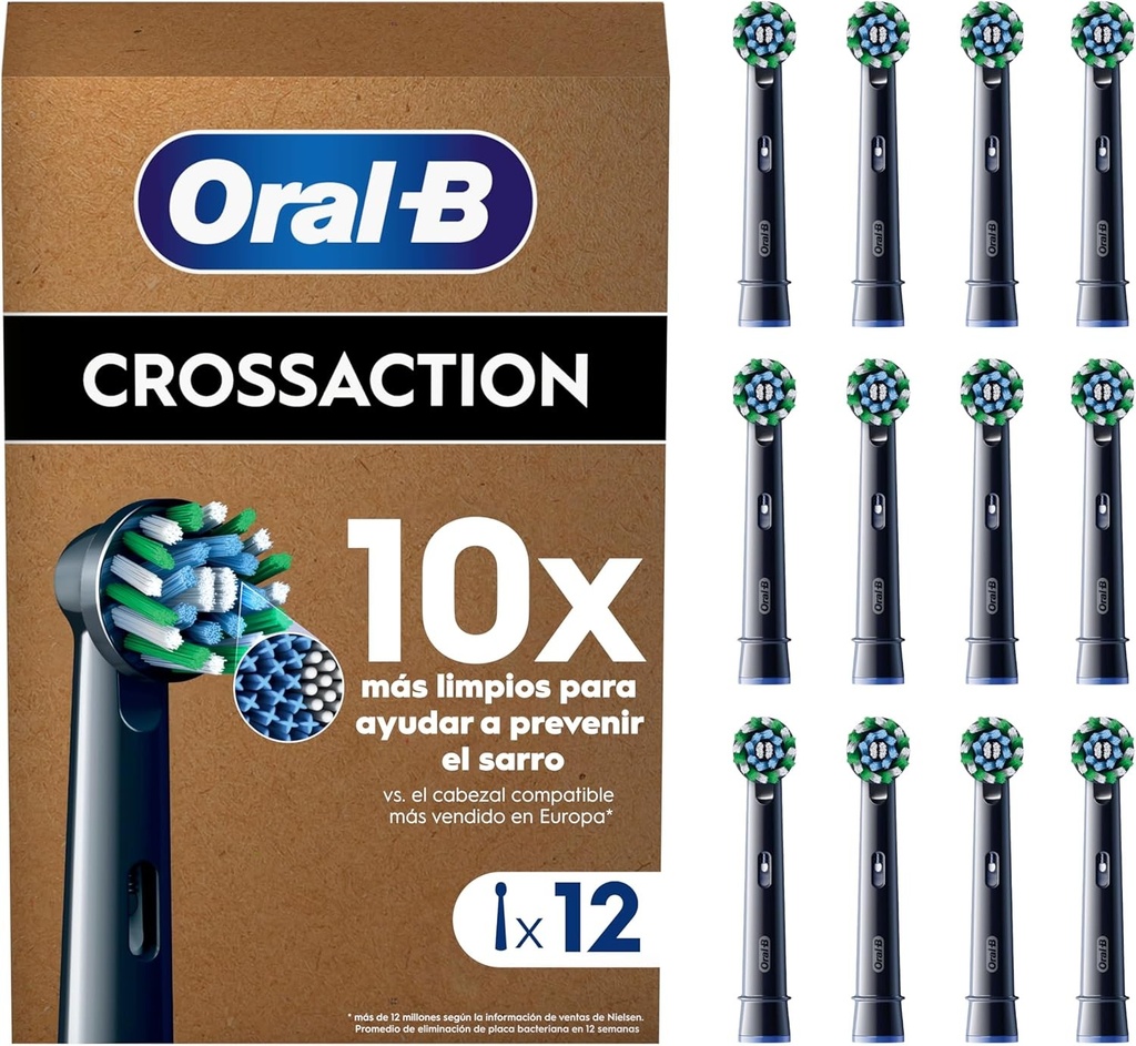 Cap de periuță de dinți electrică Oral-B Pro Cross Action, formă de X și peri unghiulari pentru îndepărtarea mai profundă a plăcii bacteriene, pachet de 12 capete de periuță de dinți, , negru