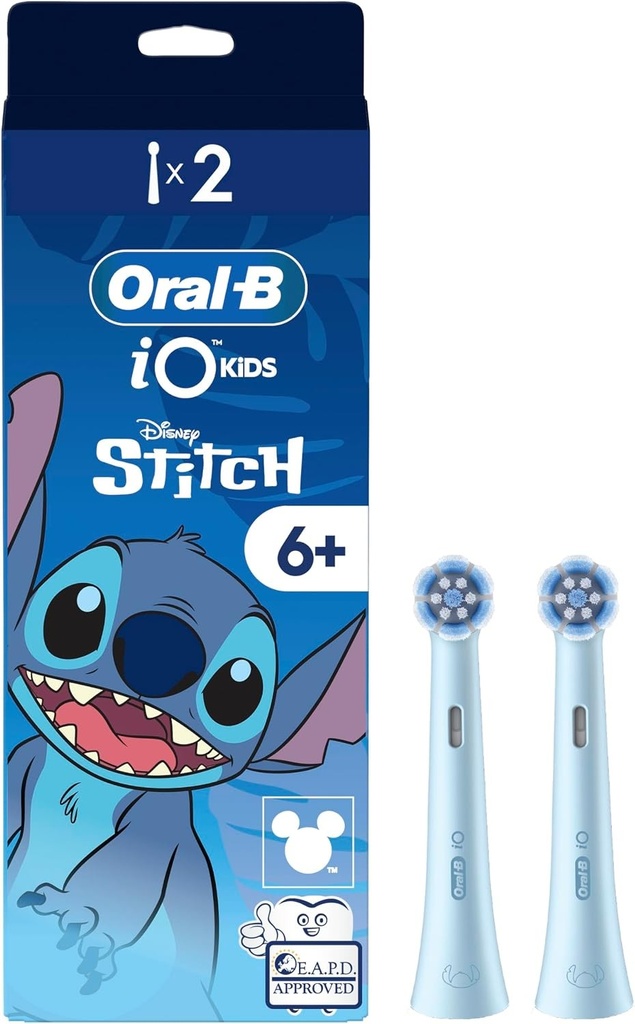 Cap de periuță de dinți electrică Oral-B io Kids Disney Stitch pentru copii de la 6 ani, delicată cu dinții și gingiile instabile pentru dinți mai curați, pachet de 2