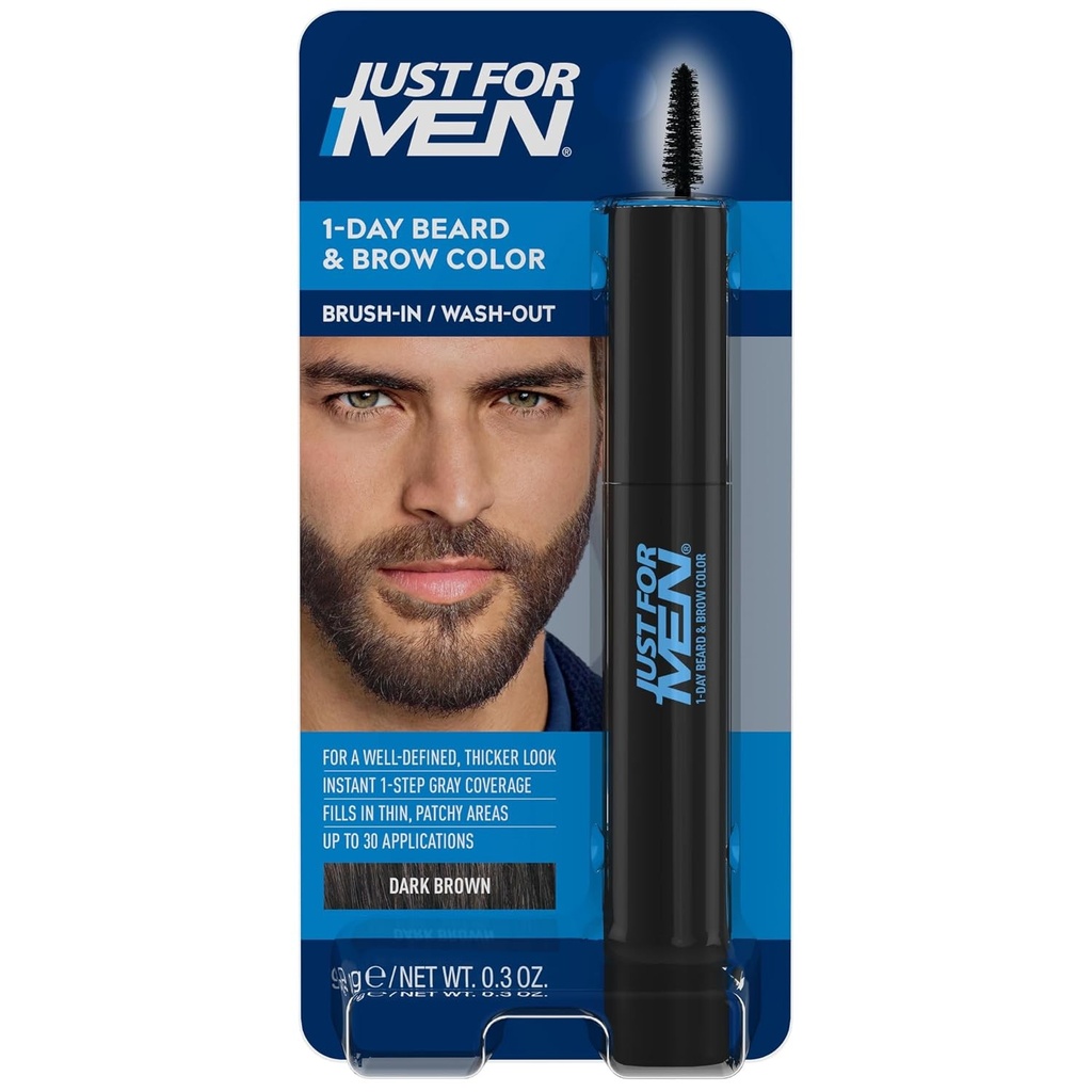 Vopsea de barbă și sprâncene Just for Men, pentru bărbi și sprâncene bărbătești, culoare temporară, pentru un aspect mai plin și mai definit, până la 30 de aplicări, culoare maro închis