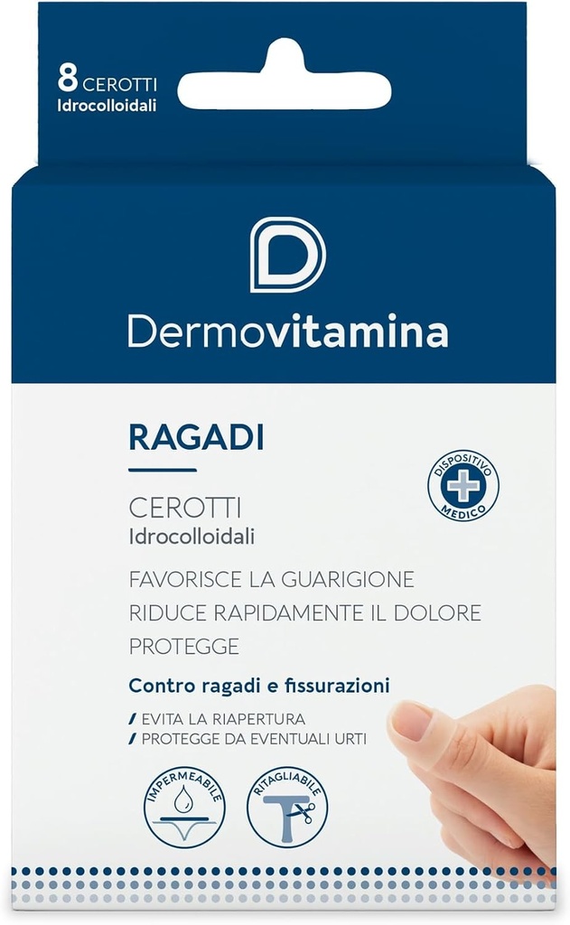 Plasturi Dermovitamina Fissure - Pansament pentru fisuri - Ameliorare imediată - Promovează vindecarea - Protejează de impacturi - Rezistent la apă - Se taie la dimensiune - 8 plasturi
